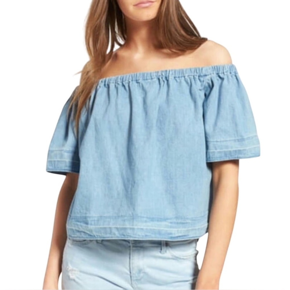 $158 NWOT Adriano Goldschmied AG Medium Sylvia Off the Shoulder Chambray Top - Picture 5 of 8